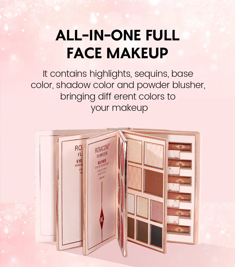 Blushimmer makeup magic book with eyeshadow, lip gloss, blush, and highlighter, perfect for holiday party gifts