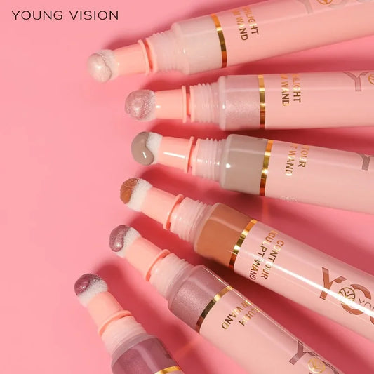 Blushimmer liquid highlighting stick and contouring face makeup with blush and shimmer in a creamy air cushion pen for natural glow