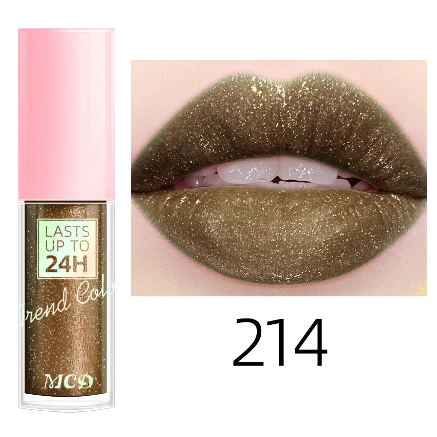 Blushimmer 18-color glitter lip gloss with waterproof, long-lasting liquid lipstick, moisturizing lip oil, and tint for shiny lips.