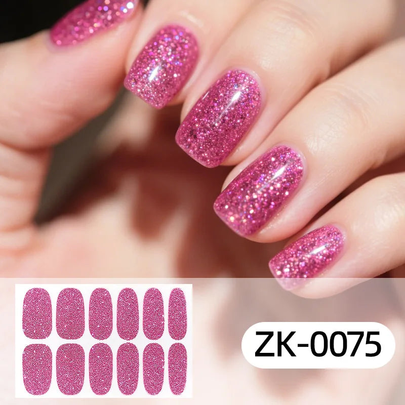 Gradient cat eye nail art stickers by Blushimmer, 16-piece waterproof glitter false nail decals with self-adhesive design.