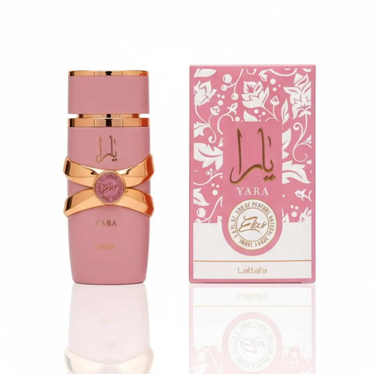 Lattafa Yara Elixir Eau De Parfum 100ml bottle with elegant design, showcasing the luxurious fragrance and branding.
