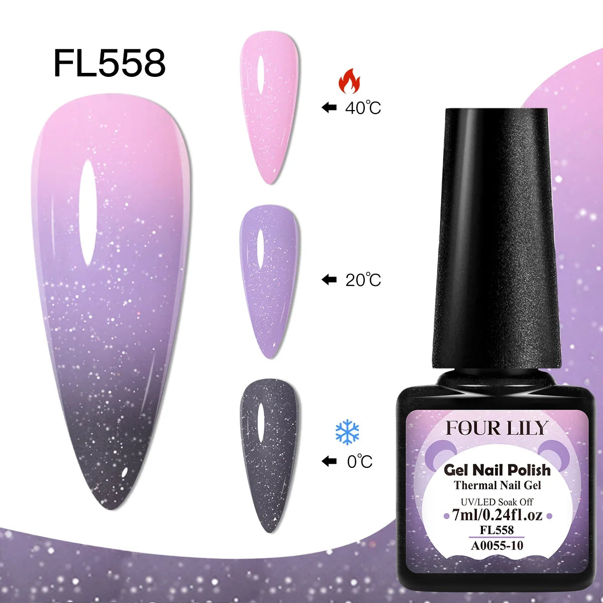 Blushimmer Four Lily 7ml thermal nail gel polish set with three color-changing semi-permanent UV/LED gel for manicure design