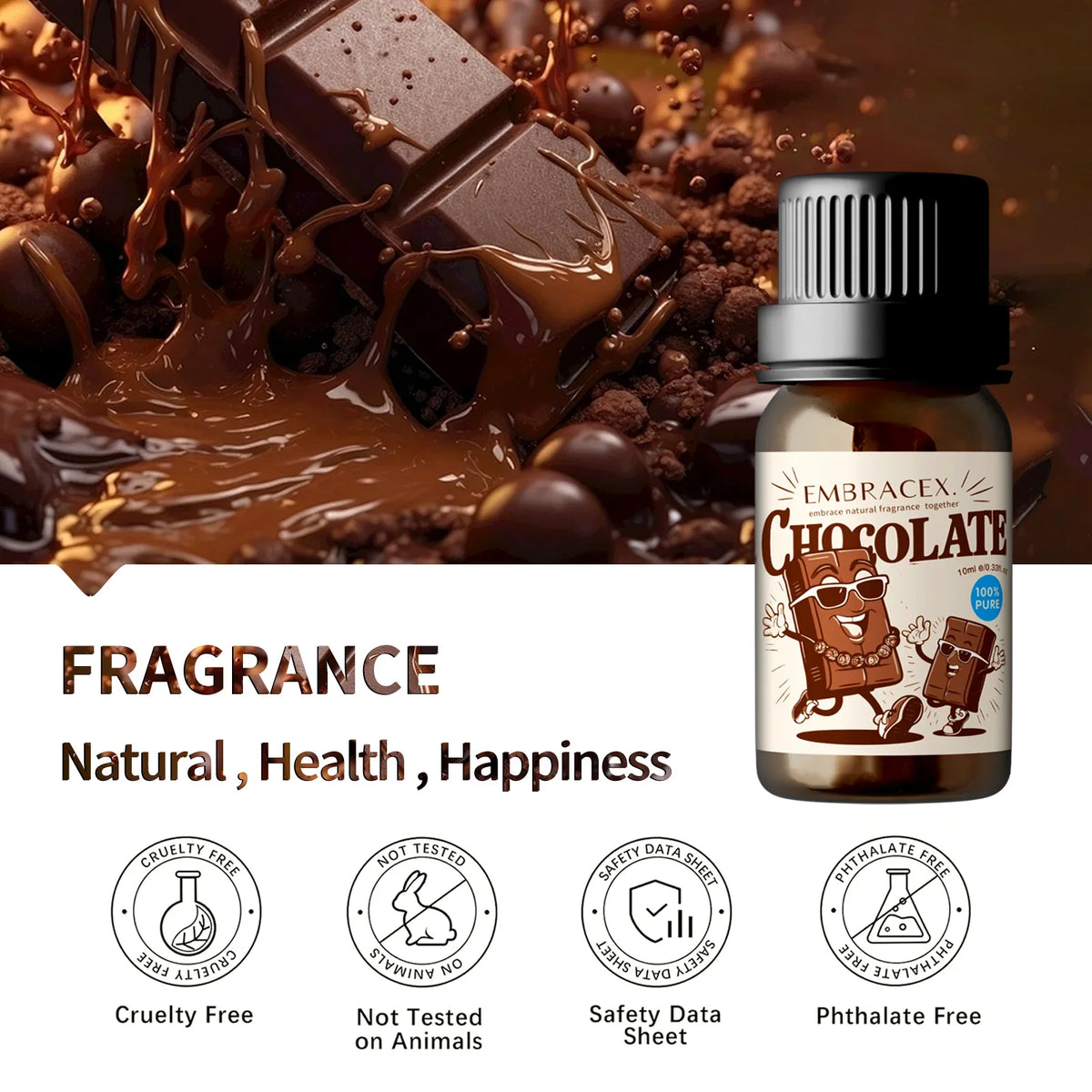 Blushimmer 10ml chocolate scented essential oil perfume bottle with sweet fragrance, ideal for aromatherapy and gifting.