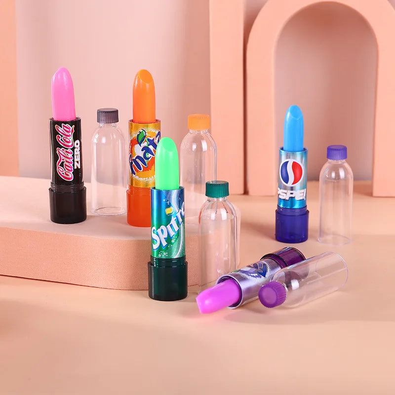 Blushimmer 24-piece moisturizing color-changing lip balm set featuring cute kawaii soda flavor for girls' lips makeup and party gifts.