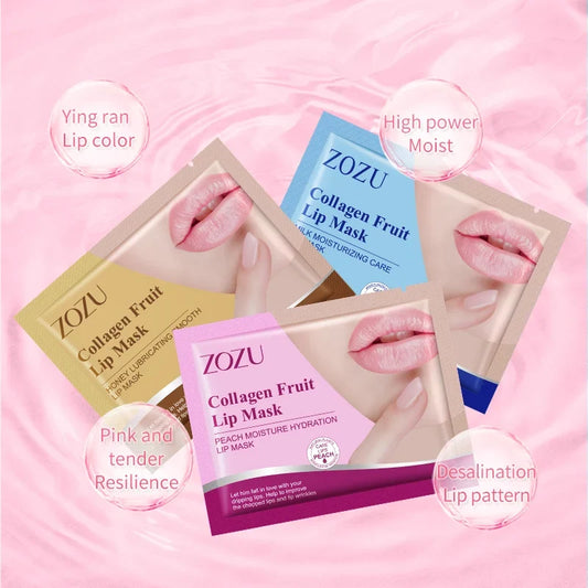 Blushimmer ZOZU Crystal Collagen Lip Masks showing 10 nourishing, moisturizing lip patches designed to plump and reduce wrinkles.