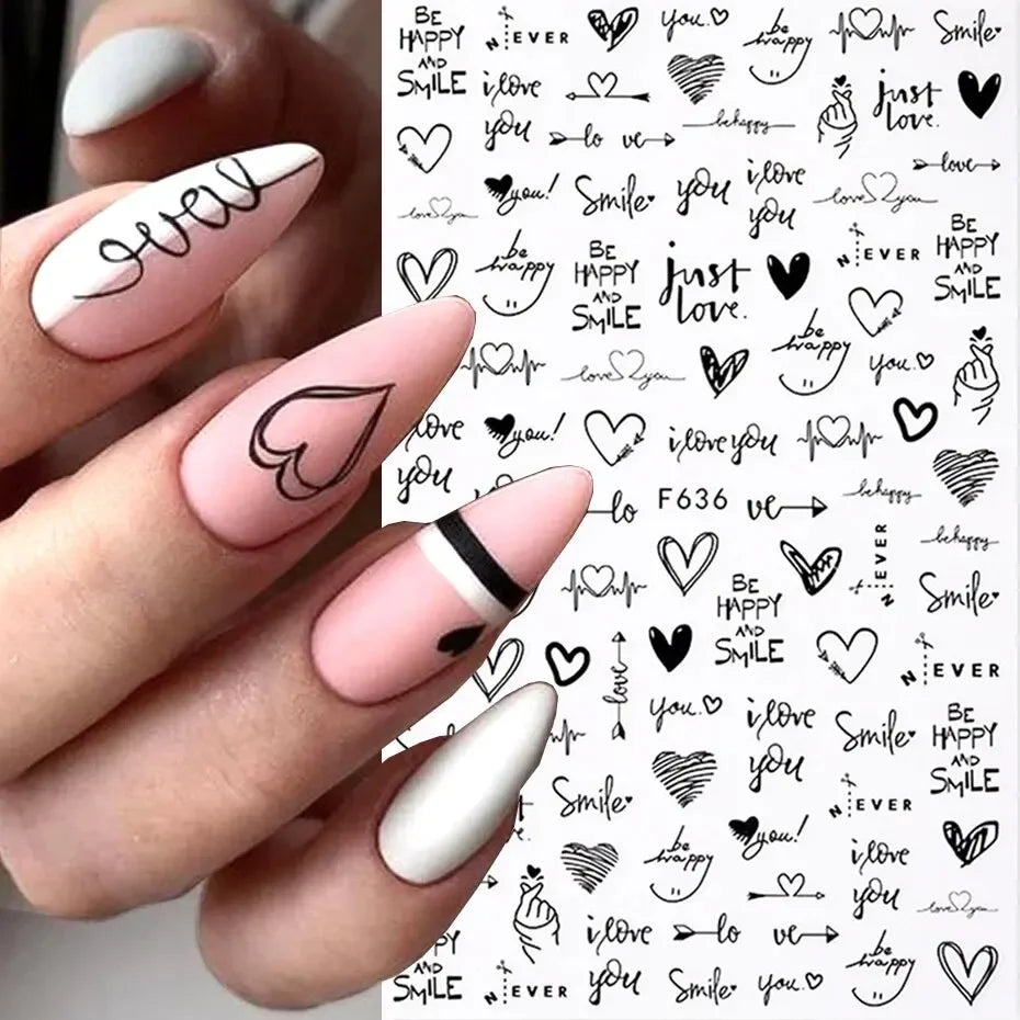 Set of 6PCS Blushimmer 3D Valentine’s Day nail art stickers with cute girl cartoons and love letter designs for phone and nail decoration
