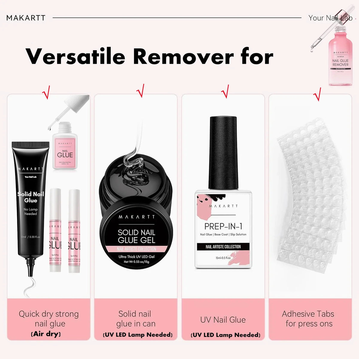 Nail Glue Remover for Press on Nails, 50ML Nail Glue Remover for UV Nail Glue, Non acetone Gentle Glue Off for False Nails Glue