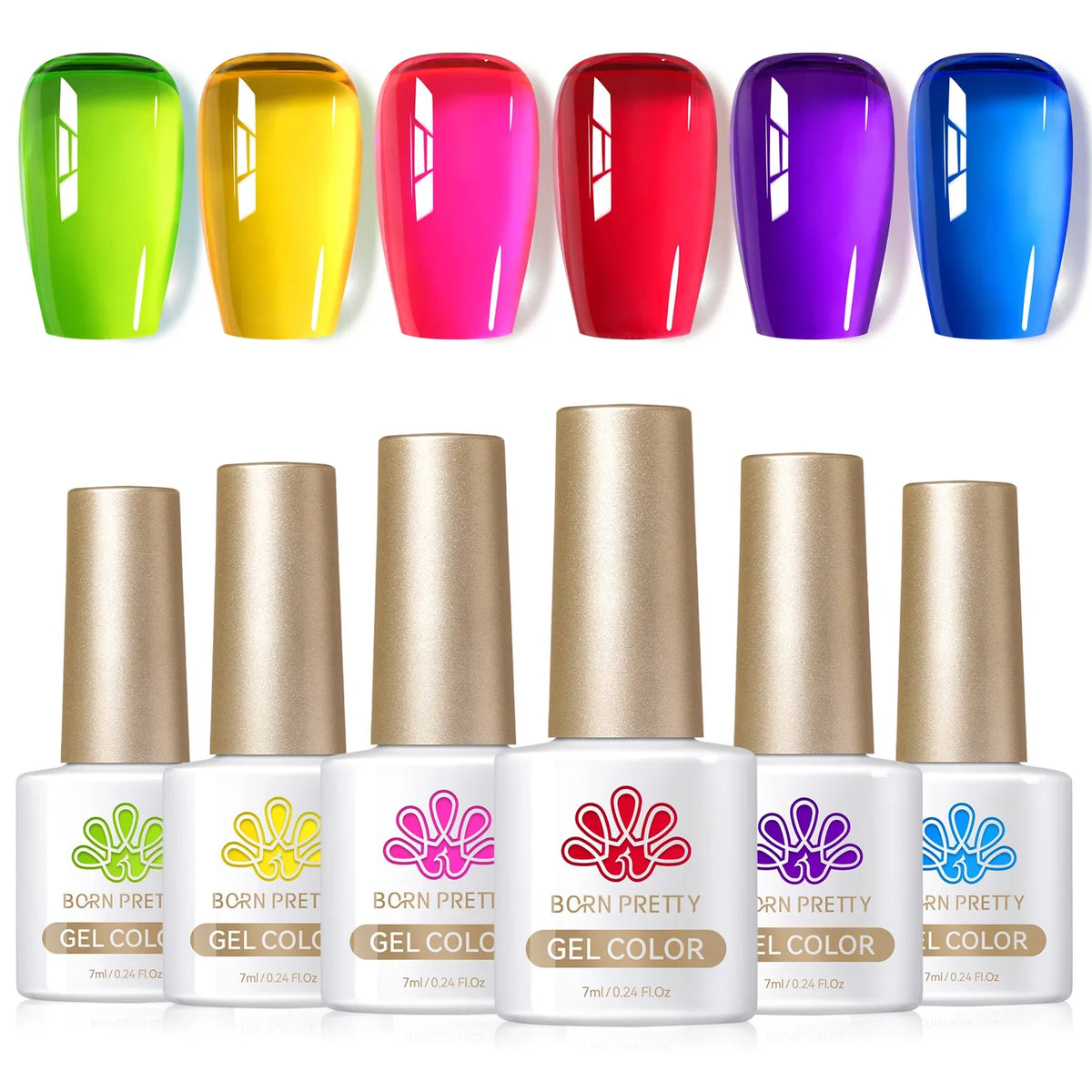 BORN PRETTY 6-pack crystal amber gel nail polish set with pink and nude shades, UV and LED soak-off semi-permanent manicure kit