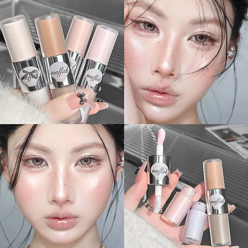 Blushimmer double-head liquid contour and highlighter stick in gray brown, waterproof makeup for nose shadow and face contouring.