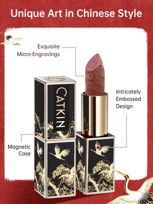 Blushimmer CATKIN Velvet Matte Lipstick in hydrating satin finish, smooth, creamy texture, long-lasting makeup lipstick.