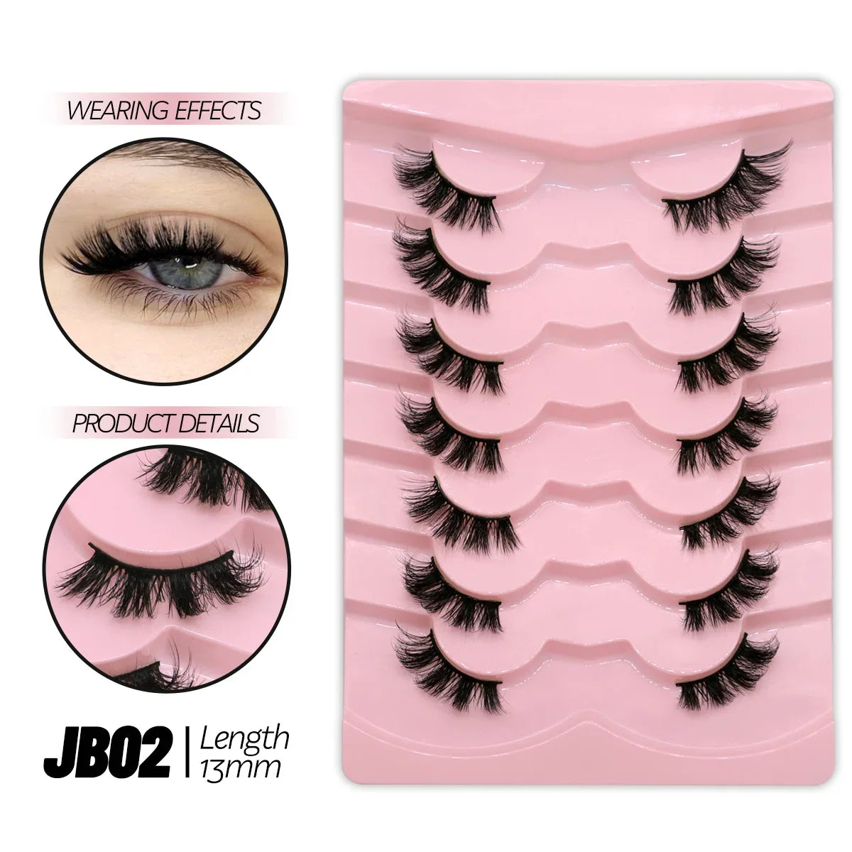 Blushimmer GROINNEYA half lashes with soft, wispy faux mink design and clear band for natural, lightweight eyelash extension.