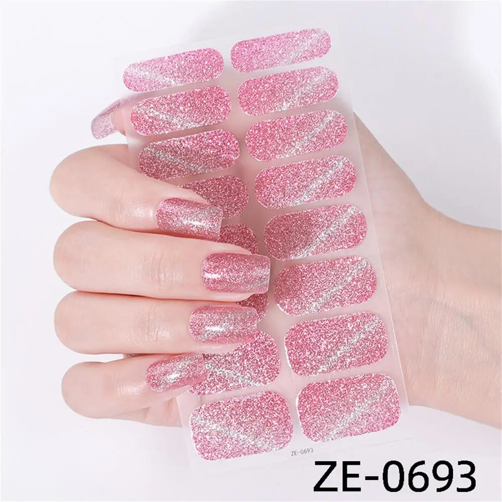 Gradient cat eye style nail art stickers by Blushimmer, 16-piece set of waterproof, self-adhesive glitter false nail decals.