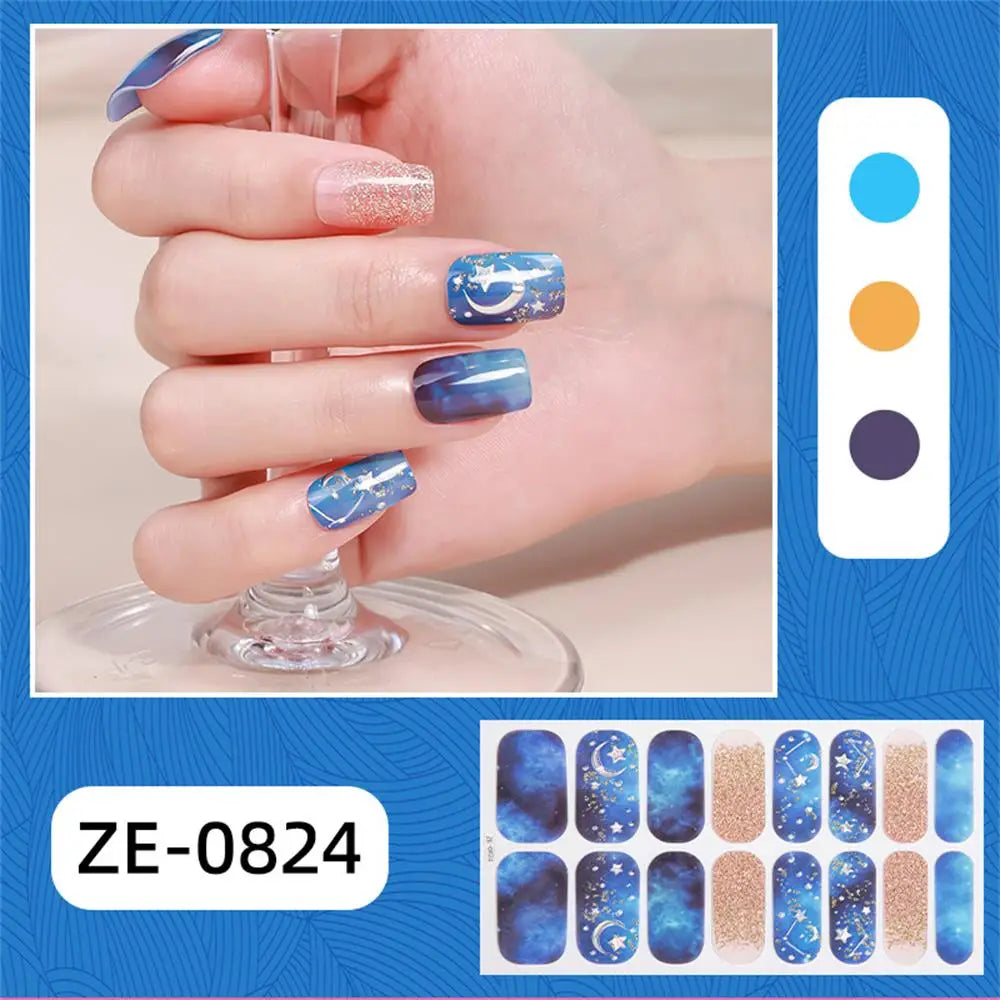 Gradient cat eye style nail art stickers by Blushimmer, 16-piece set with waterproof, self-adhesive glitter false nail decals.
