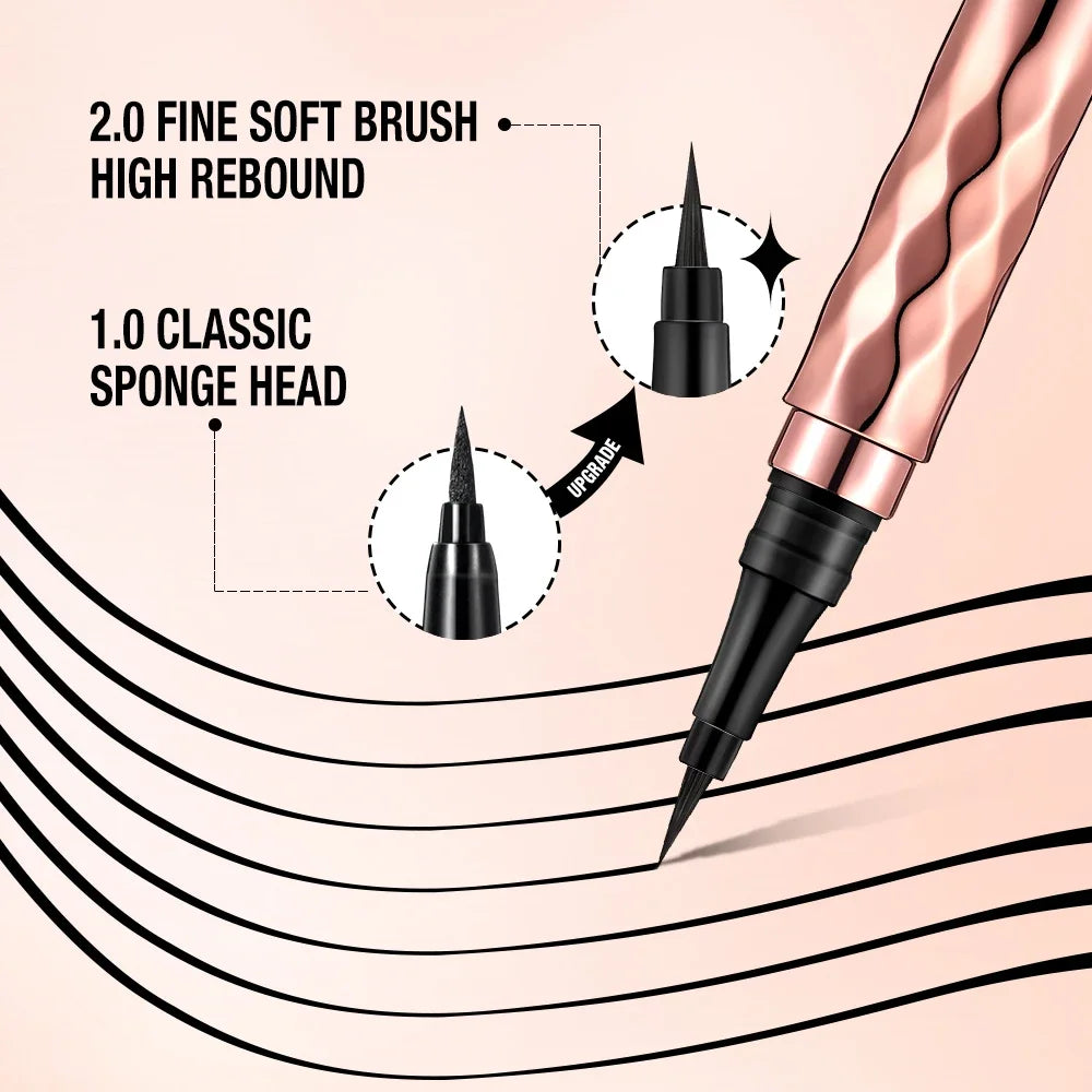 Black waterproof liquid eyeliner from Blushimmer's O.TWO.O Slim series, long-lasting and precisely applied with a sleek pen tip.