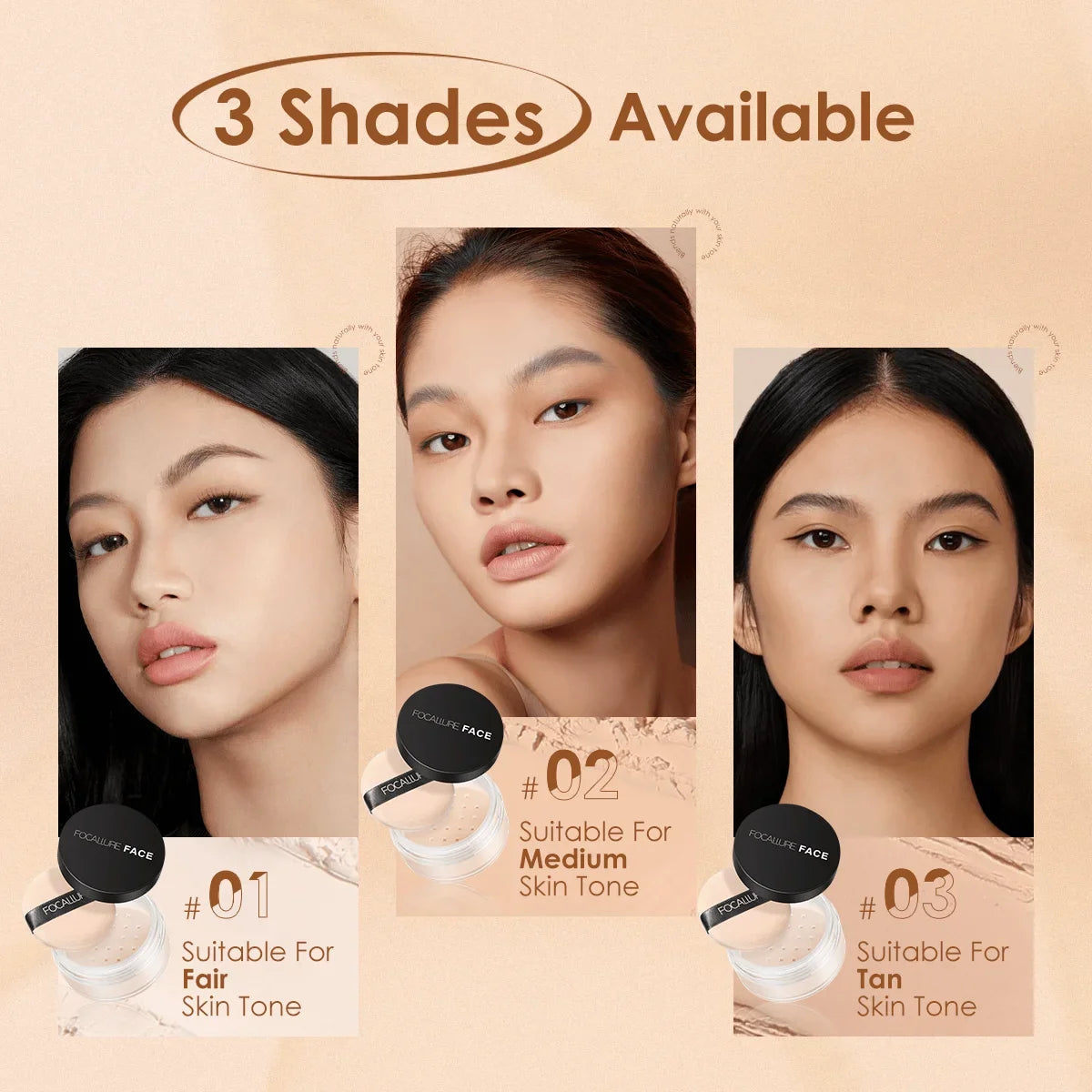 Blushimmer Focallure Invisible Finish Loose Setting Powder in translucent, natural shade for soft face makeup and oil control.