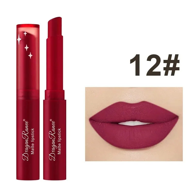 Blushimmer velvet matte lipstick pen with rich color, waterproof and easy to apply, featuring a rotating design and glossy finish.