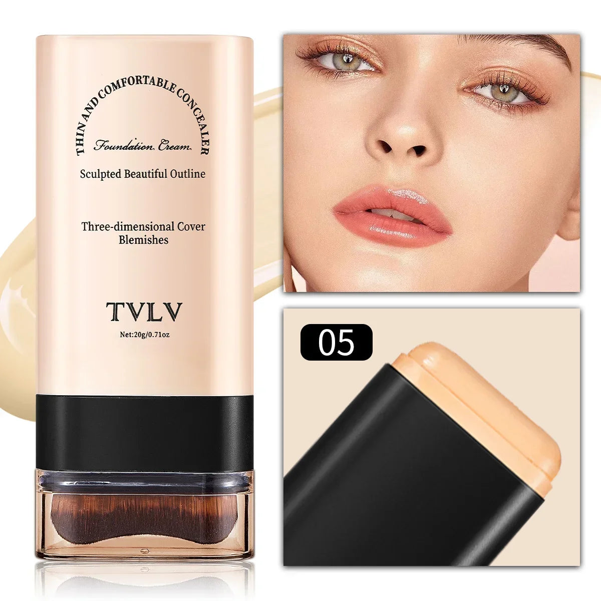 Blushimmer TVLV eraser foundation stick with brush, 20g, brightening liquid makeup, long-lasting concealer, non-marking makeup product