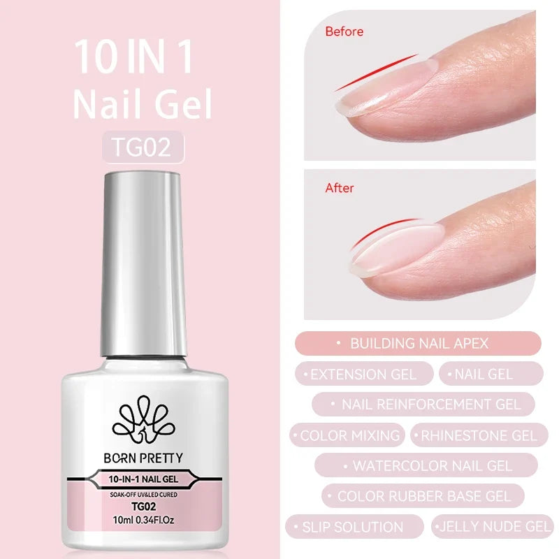 Blushimmer Born Pretty Jelly Nude gel nail polish in light pink peach color, 10ml bottle with translucent gel for DIY nail art.