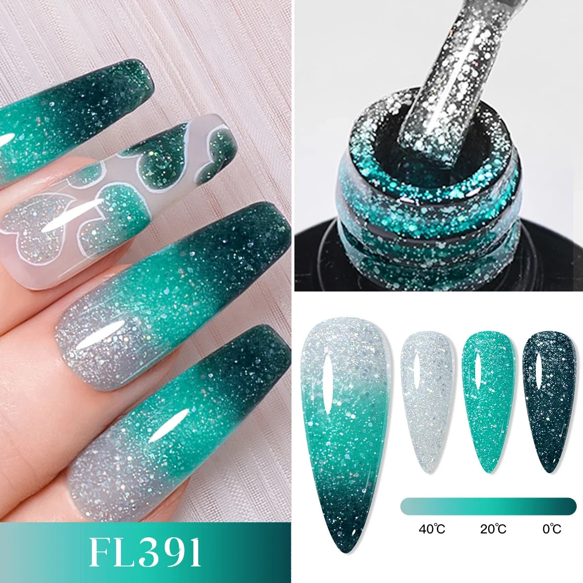 Blushimmer Four Lily 7ml thermal nail gel polish set with three color-changing semi-permanent UV/LED gel for manicures.