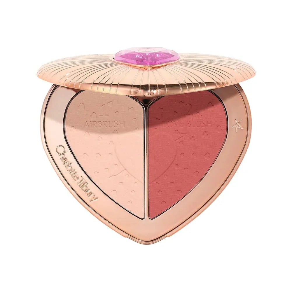 Blushimmer Two Tone Heart Blush powder in blush pink and beige, smooth, natural finish, 13g, for a flawless, bright makeup look