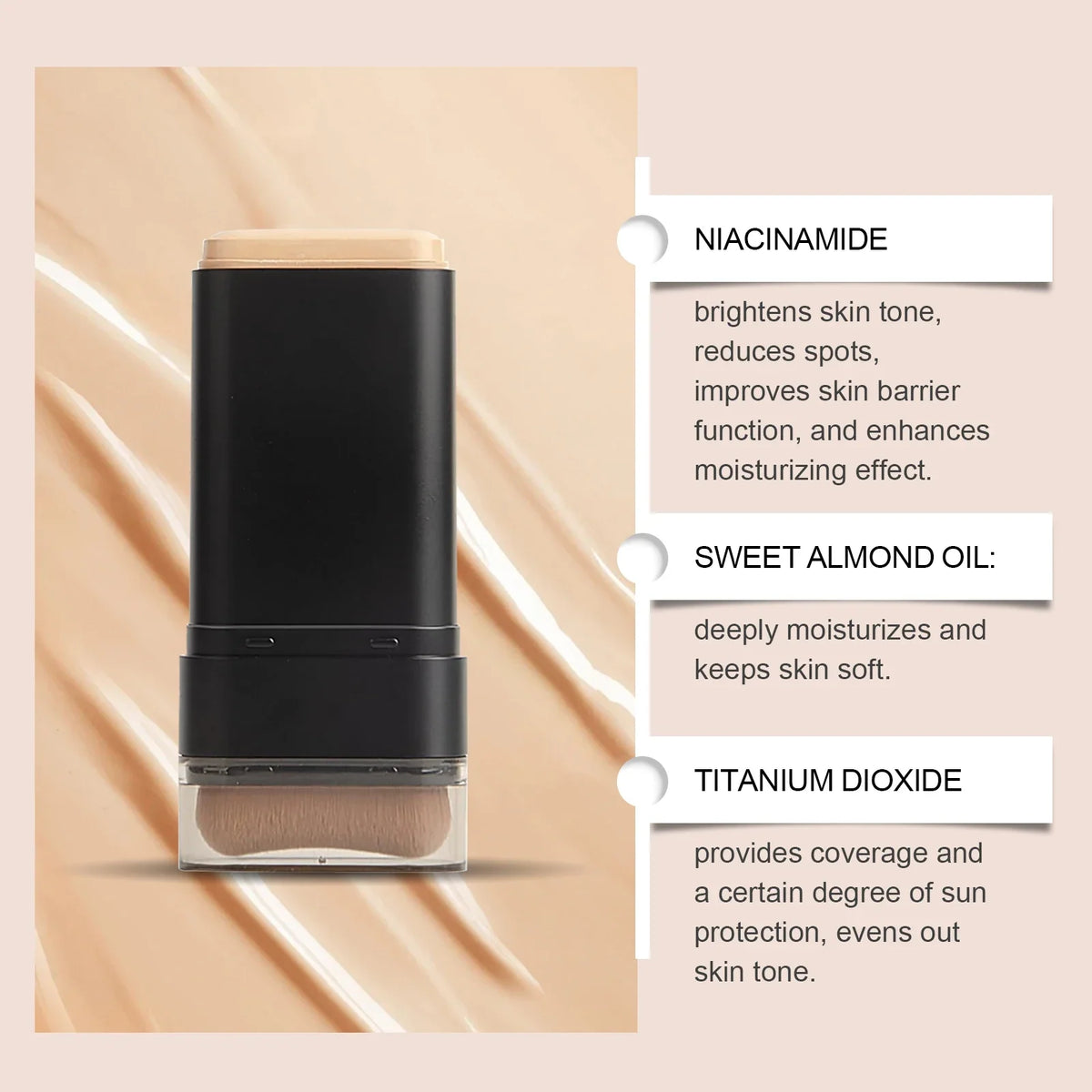 Concealer Foundation Stick with Brush Oil Control Brightening Makeup Natural Matte Finish Coverage Dark Circles Blemishes