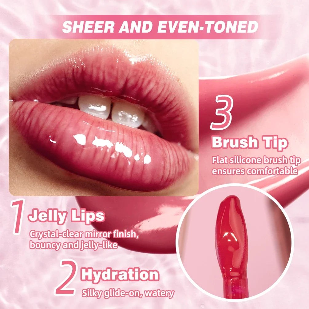 Blushimmer QIBEST Mirror Pearl Jelly Lipgloss with hydrating, lightweight watery crystal lip tint and moisturizing lasting lipstick.