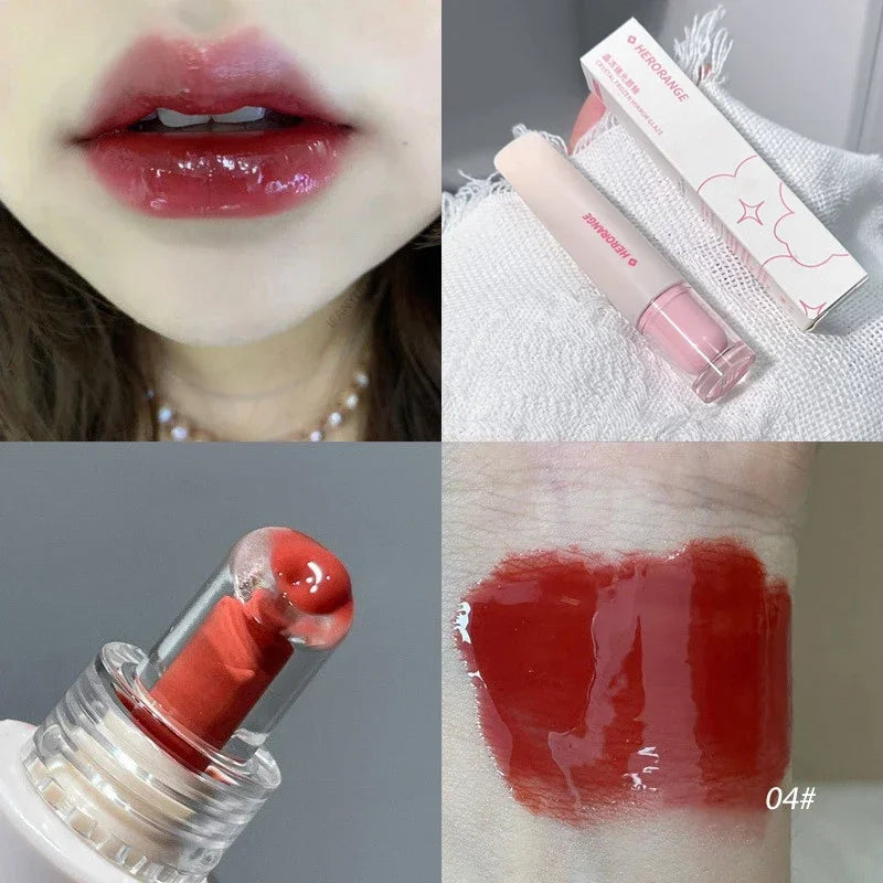 Blushimmer crystal jelly lip gloss with mirror water liquid lipstick, moisturizing long-lasting lip plumper and tint makeup.