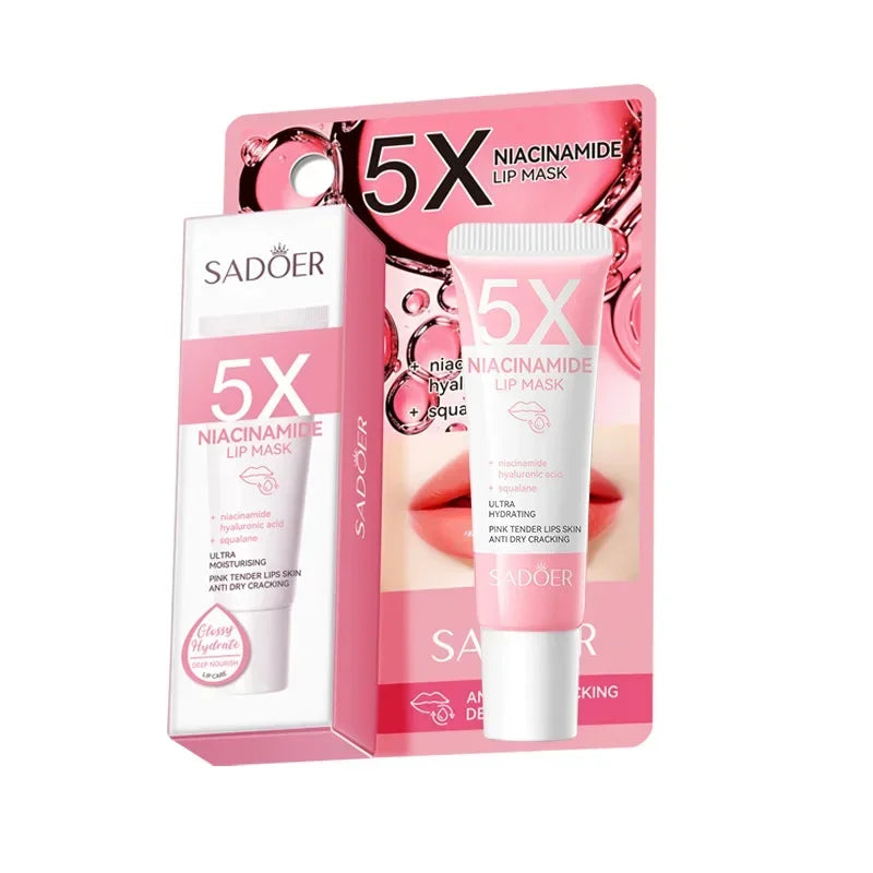 Blushimmer dark lip balm and lightening melanin mask in pink, exfoliating and moisturizing for smoother, less dry lips.