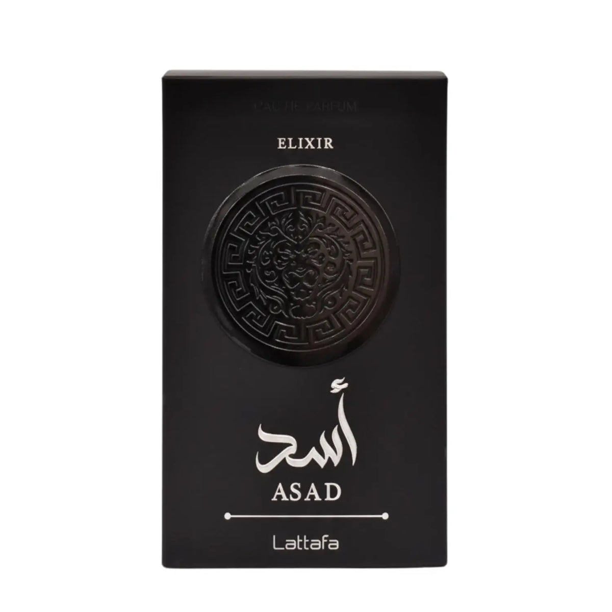 Lattafa Asad Elixir EDP 100ml spray bottle with elegant packaging, showcasing the luxurious fragrance and design.