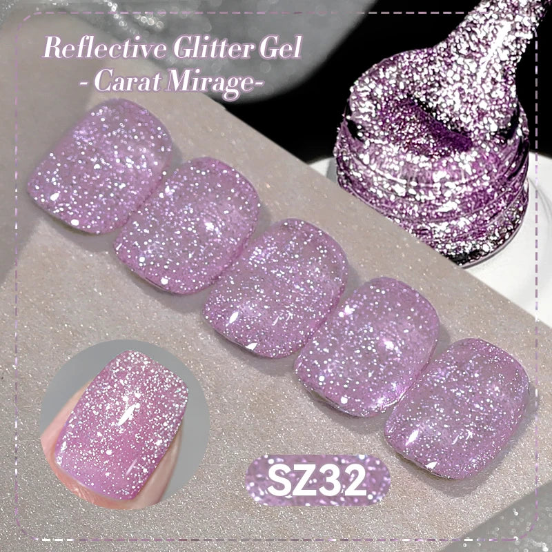 Silver carat mirage reflective glitter gel nail polish by Blushimmer, showcasing sparkling ultra-shine UV soak-off gel for nail art.