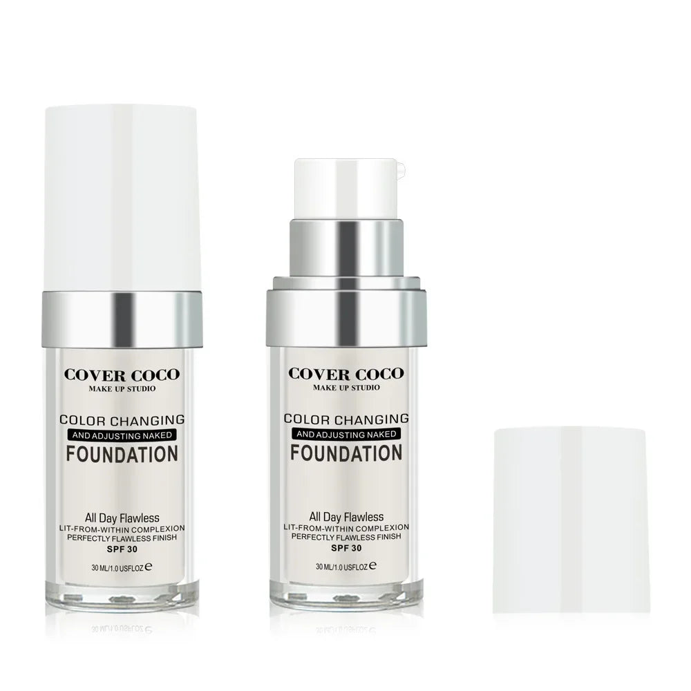 Blushimmer Cover Coco long-lasting liquid concealer and foundation in light, transparent skin tone with moisturizing finish.