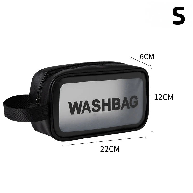 Transparent waterproof travel wash bag by Blushimmer, large capacity cosmetic organizer with multiple compartments for women.
