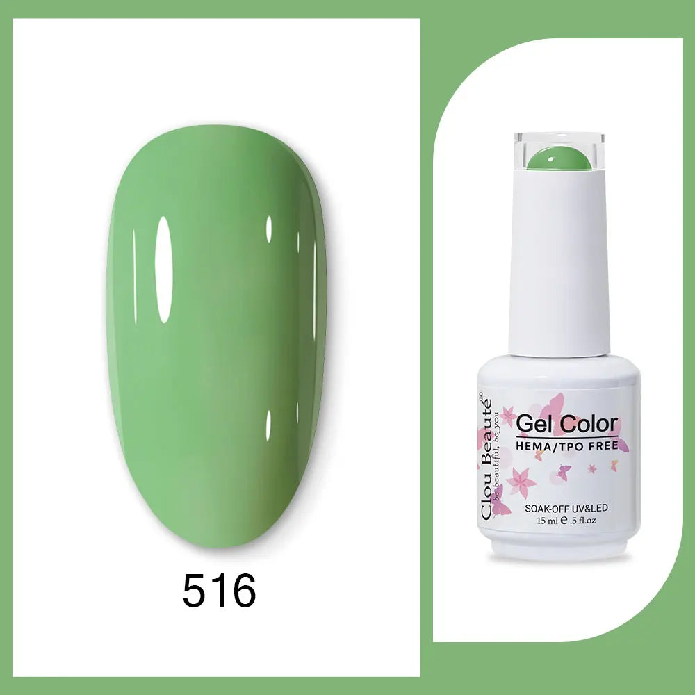 Blushimmer Clou Beaute 15ml red, black, white, green neon gel nail polish with velvet top coat and base coat, semi-permanent varnish