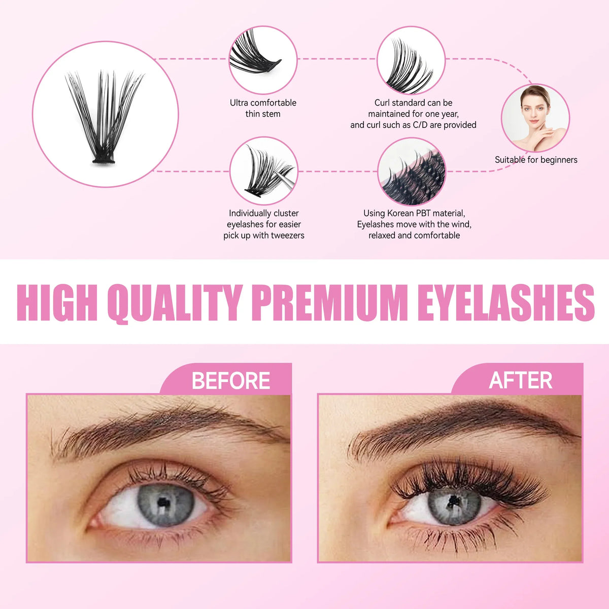 DIY Lashes Extension Kit Eyelashes 40D 8-16mm 240PCS Clusters Lash Bond and Seal Makeup Tools for Gluing Lashes Gluing Glue