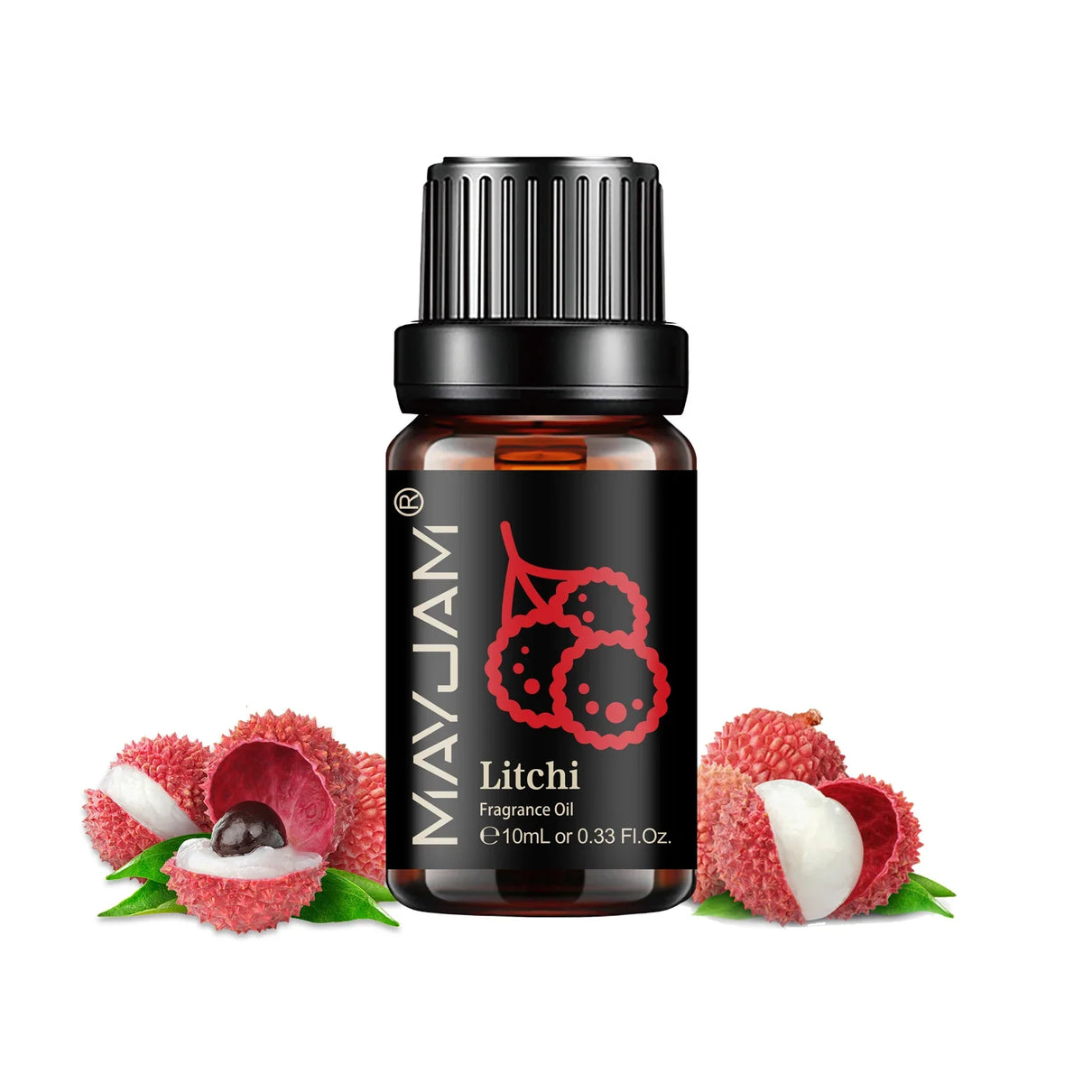 Blushimmer MAYJAM Fruit Essential Oil 10ml with cherry, banana, papaya, grape, litchi, guava, kiwi, pear, and fig fragrances.