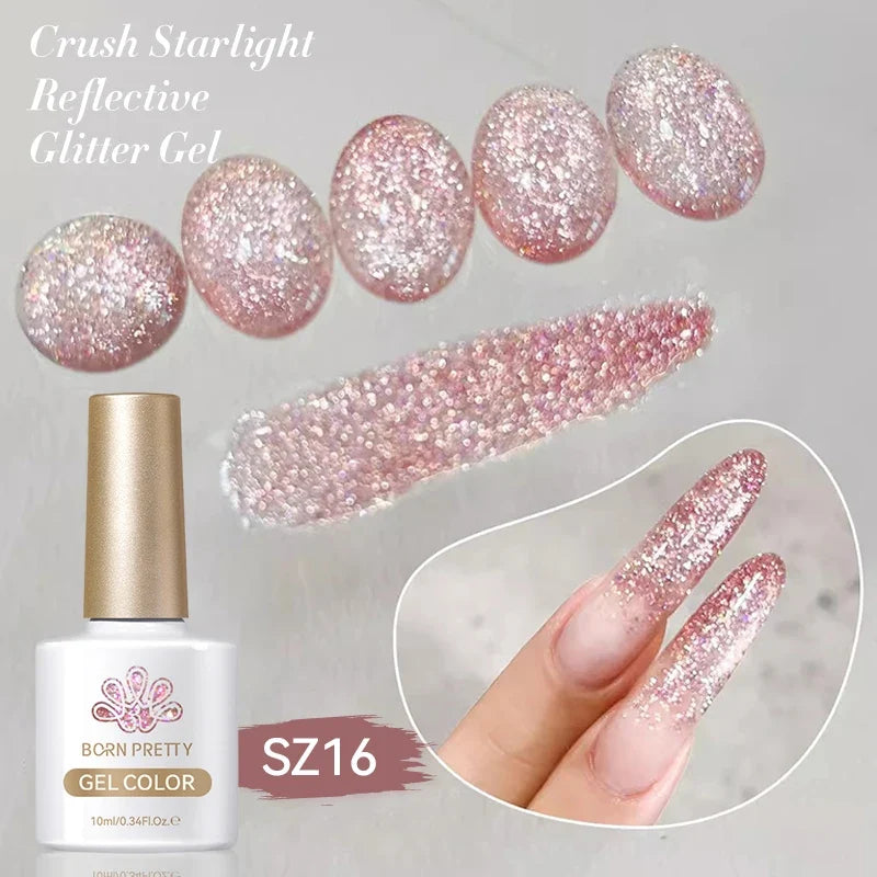 Silver carat glitter gel nail polish by Blushimmer with reflective, sparkling ultra-shine finish, UV soak-off UV nail art gel varnish