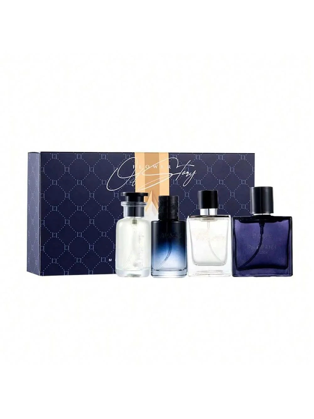 Blushimmer luxury men's perfume gift set with four 100ml floral and fruity scent sprays in elegant boxes.
