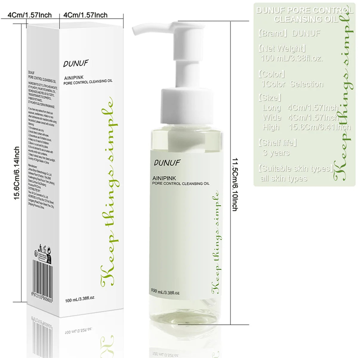 Blushimmer DUNUF 100ml cleansing oil with plant extracts for deep pore cleansing, moisturizing, and blackhead reduction on face.