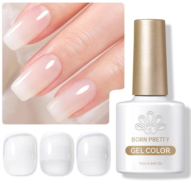 Blushimmer Born Pretty Jelly Nude gel nail polish in light pink peach, translucent UV cure gel for DIY nail art, 10ml bottle