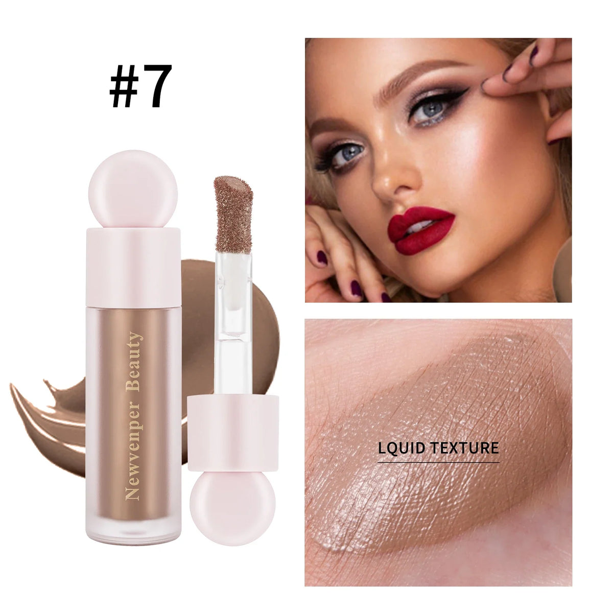 Blushimmer liquid highlighter, blush, and contour set for face and body with a glossy finish and natural glow makeup look.