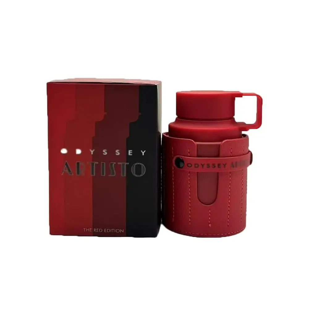 Blushimmer ARMAF Odyssey ARTISTO men's 3.4oz Eau De Toilette in the new red bottle, showcasing the fragrance bottle with a sleek design.