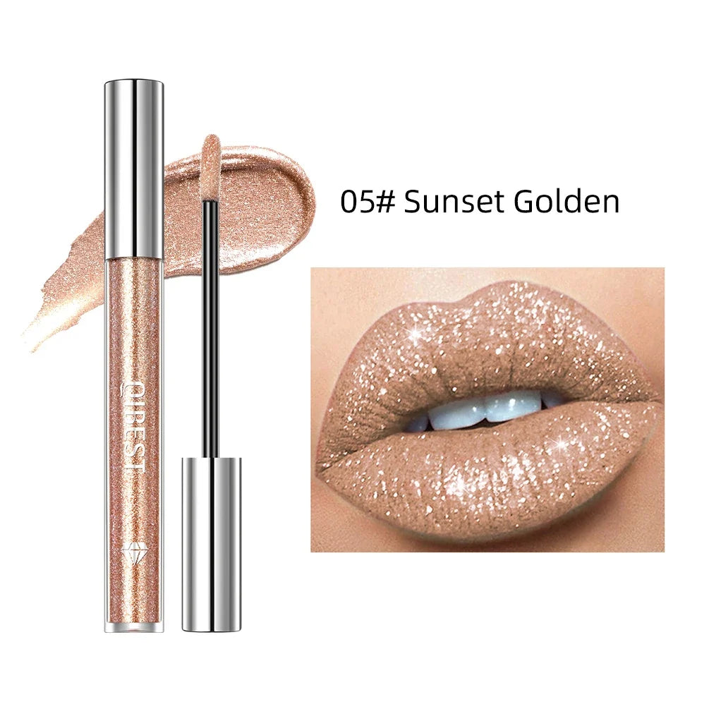 Blushimmer QIBEST Diamond Liquid Lipstick set with six moisturizing, long-lasting, gray sparkling waterproof lip glosses.