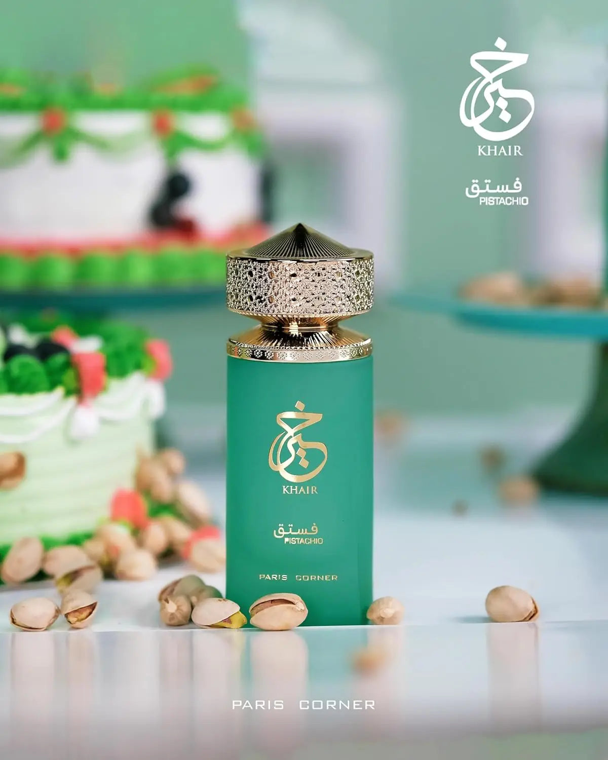 Unisex Paris Corner Pistachio Khair perfume by Blushimmer, 3.4 fl oz Edp bottle, elegant fragrance for men and women.