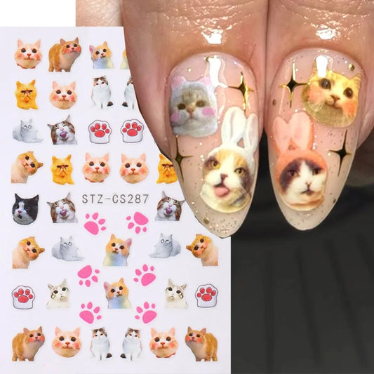 Cute dog, cat, bunny, and star 3D Korean cartoon nail art stickers by Blushimmer on self-adhesive nail decorations.