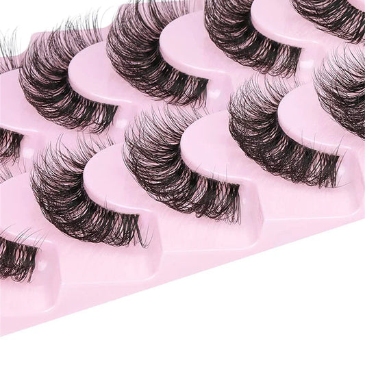 10 pairs of Blushimmer 6D faux mink false eyelashes with dramatic, wispy cat eye effect and fluffy, super dramatic eyelash extension style