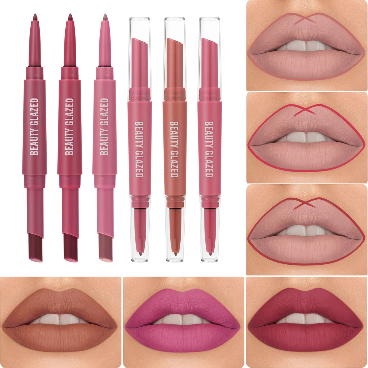 Blushimmer 2-in-1 lip liner and lipstick pen with waterproof, long-lasting matte finish, ideal for daily makeup.