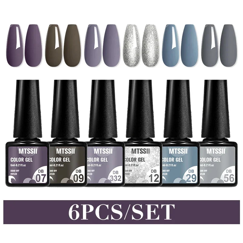 Blushimmer MTSSII 6-piece set of sparkling red gel nail polish bottles for shiny nail art and manicure, with LED UV gel varnish.