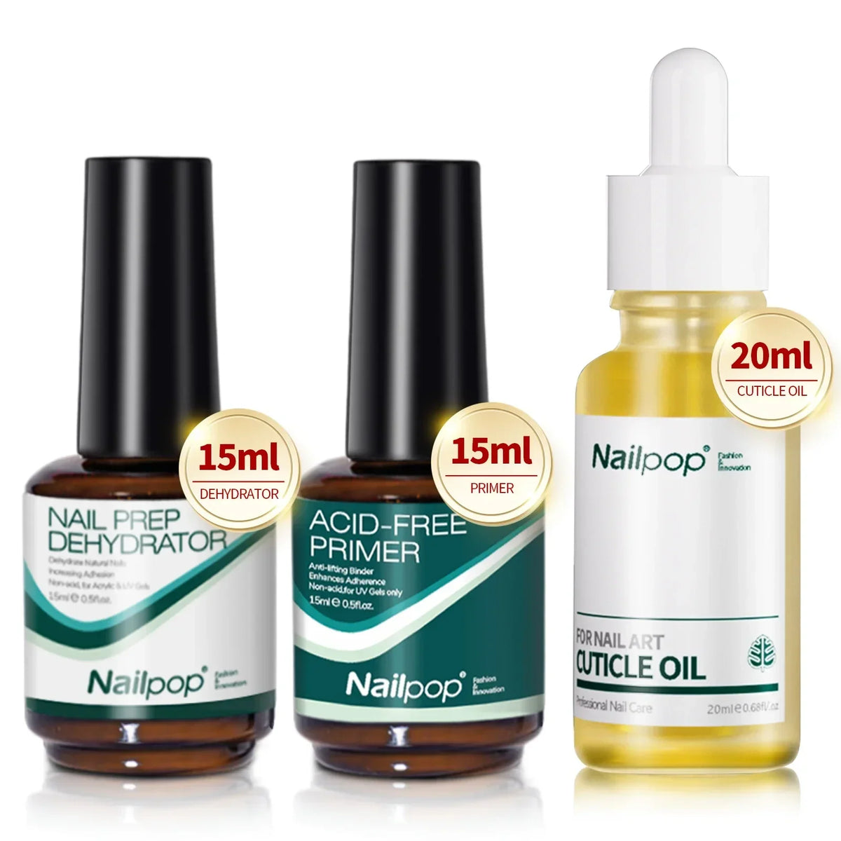 Blushimmer Nailpop Nail Dehydrator and Primer set for acrylic and UV gel nails, featuring acid-free, fast-drying, natural nail prep.