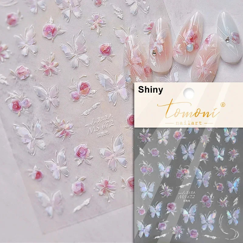 Shiny Jelly Butterfly 5D nail art sticker with rhinestones and insect design, perfect for DIY manicure decoration by Blushimmer.