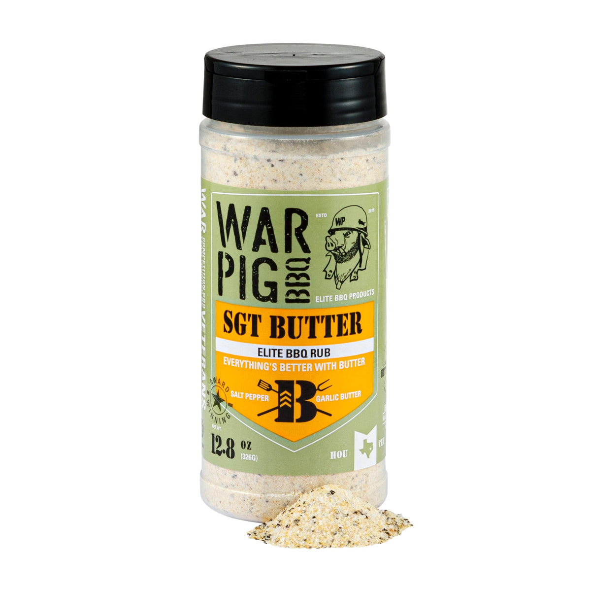 Sgt. Butter by WarPig BBQ, a savory seasoned butter spread in a jar with a rustic label and a metal lid.